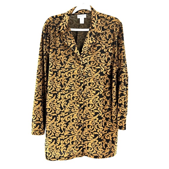 Diane Von Furstenberg Tops - Diane Von Furstenberg Velvet Burnout Tunic Top‎ Women's 1X Gold Button Front USA